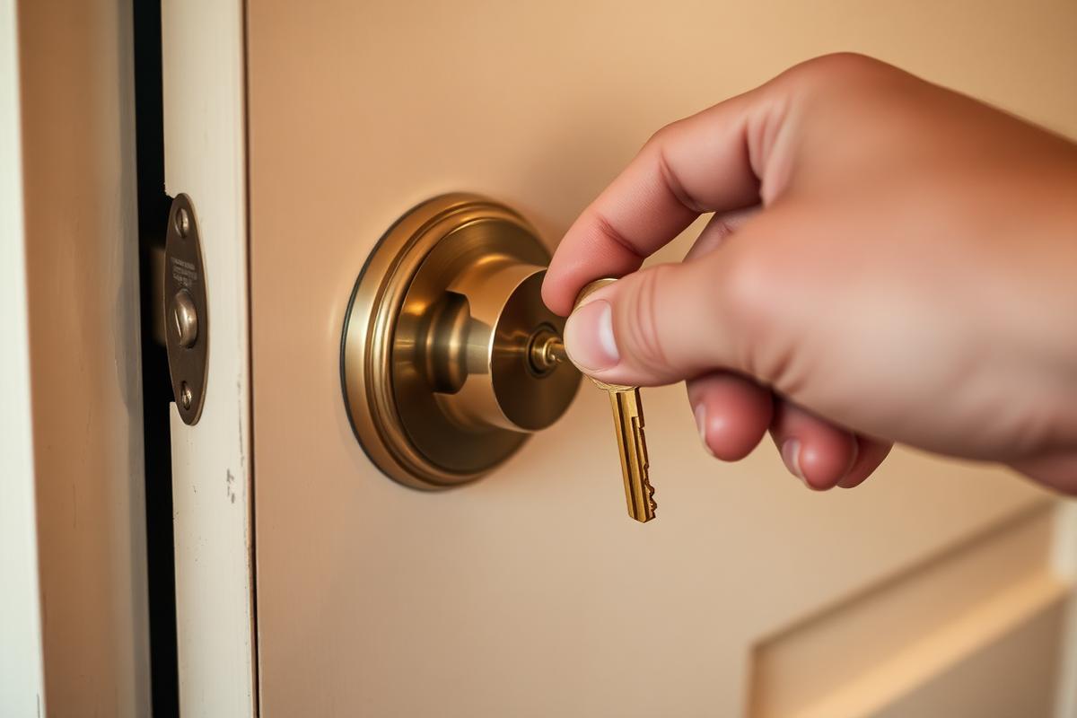Hand inserting a new key into a deadbolt